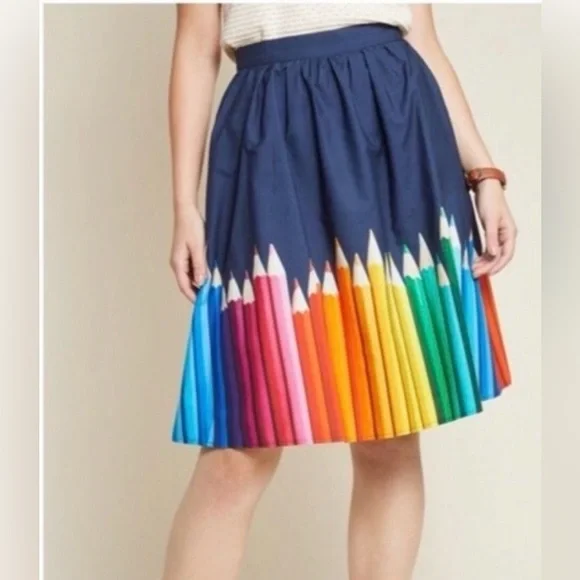 Navy Skirt with Rainbow Pencil Print from ModCloth - Picture 2 of 5